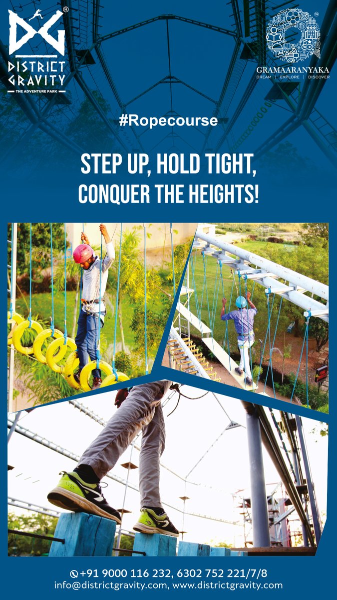gramaaranyaka's tweet image. Step Up, Hold Tight, Conquer the Heights! 

Ready to test your balance, strength, and courage? Take on the Rope Course Challenge and experience the thrill of heights like never before! 

📞 Book Now: +91 9000 116 232 | 6302 752 221/7/8
🌐 districtgravity.com

#ropecourse