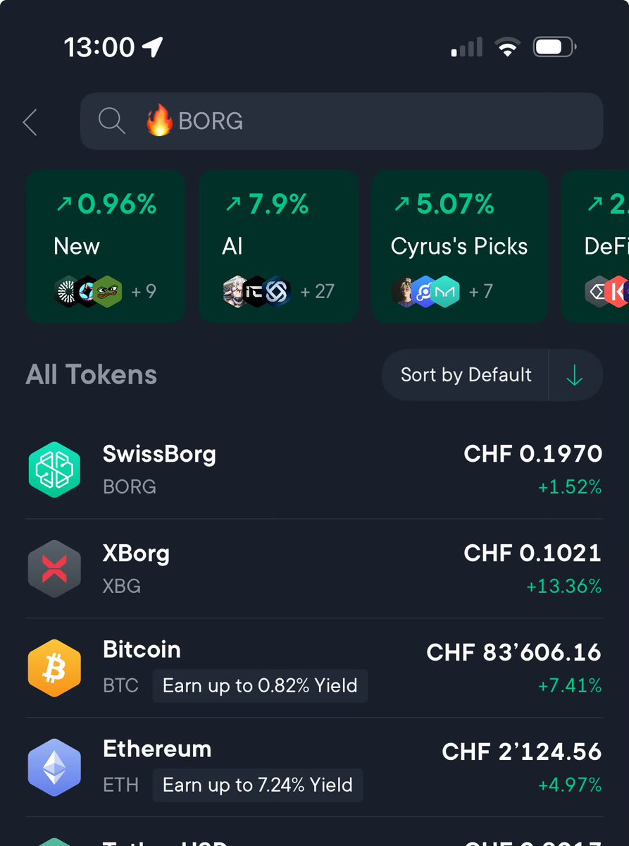 Update the <a href="/swissborg/">SwissBorg</a> app to the latest version (1.104.0) to get these new Marketplace Categories cards 👨‍🎨 (luckily we have some green today 😅)

Also we made loading the entire Marketplace much much faster! ⚡️⚡️