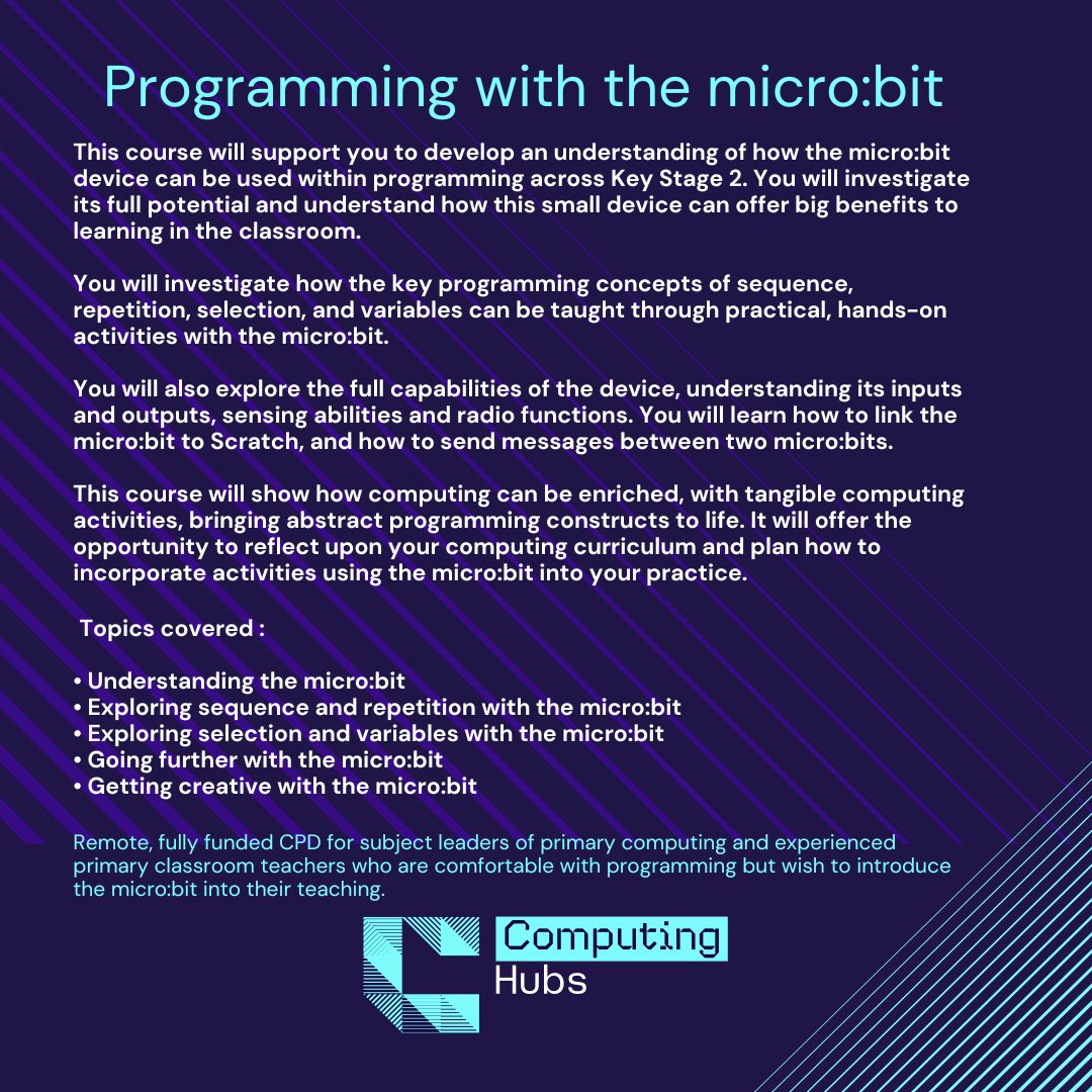 Teach Computing North Yorks (@comphubyorks) on Twitter photo 📢Calling all #primary #computing teachers!
Places available for 'Programming with the micro:bit'
📅Tues 18th March
⏲️09:30 - 15:00
📍<a href="/lawnswoodschool/">Lawnswood School</a> LS16
Book your place today 👉 bit.ly/43k88md 📢Calling all #primary #computing teachers!
Places available for 'Programming with the micro:bit'
📅Tues 18th March
⏲️09:30 - 15:00
📍<a href="/lawnswoodschool/">Lawnswood School</a> LS16
Book your place today 👉 bit.ly/43k88md