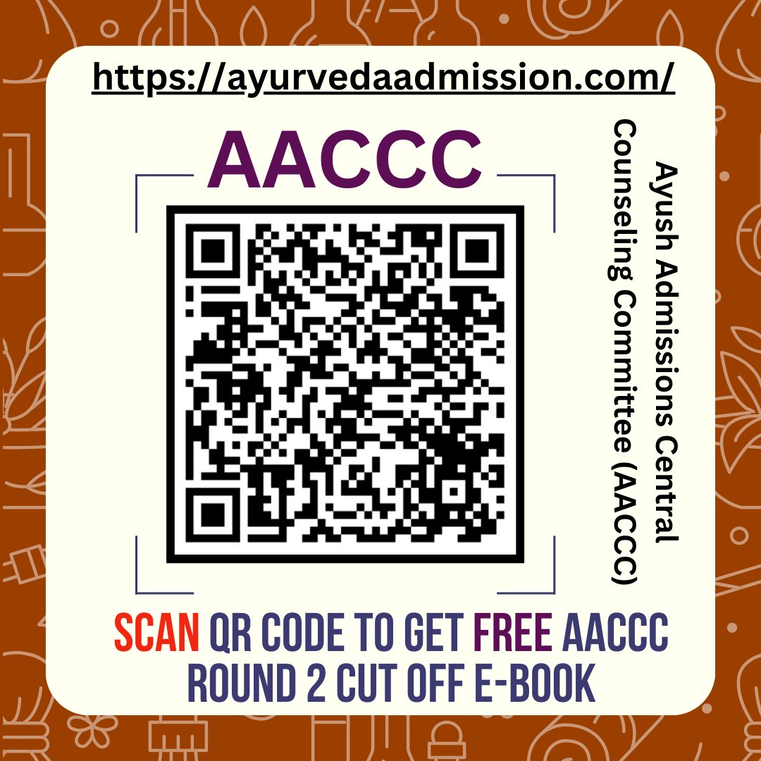 ayush_admission's tweet image. 📢 Attention AYUSH Aspirants Scan the QR code to get your FREE AACCC R2 Cut-off E-Book📚
Contact: 8884499766/50
website: ayurvedaadmission.com
Telegram: t.me/ayushadmission

#ayushcutoff #homeopathycutoff #aaccc #aaccccutoff2024 #aaccccounseling #aaccccolleges #bams #bhms