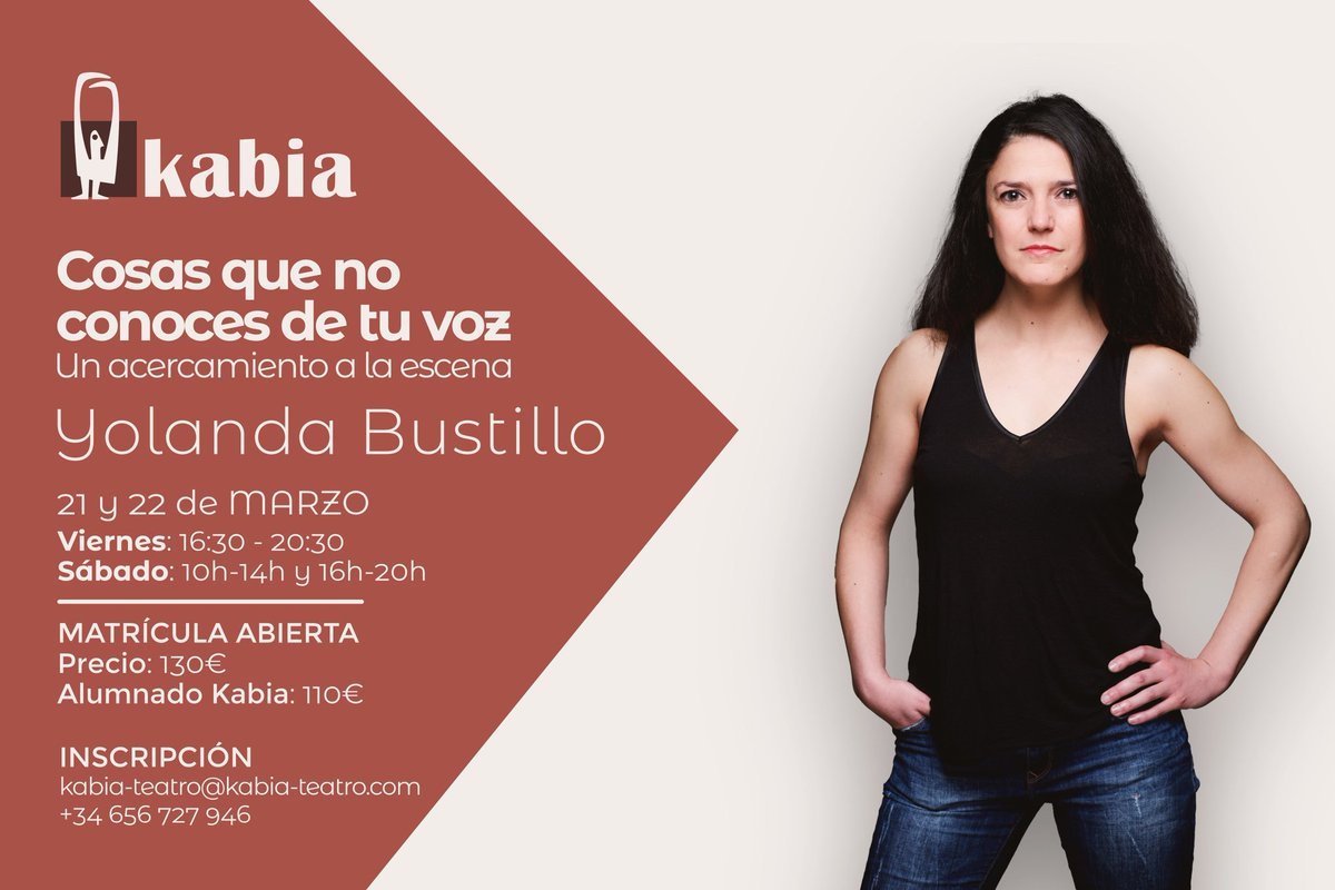 ✴️IKASTARO TRINKOA / CURSO INTENSIVO✴️
Con Yolanda Bustillorekin 

4 leku geratzen dira! / Quedan 4 plazas!

🗓: Martxoak 21 - 22 de marzo
📍 Kabia Teatro
💰130 € (110€ alumnado Kabia-ko ikasleak)
📱665702920
📧 kabia-teatro@kabia-teatro.com