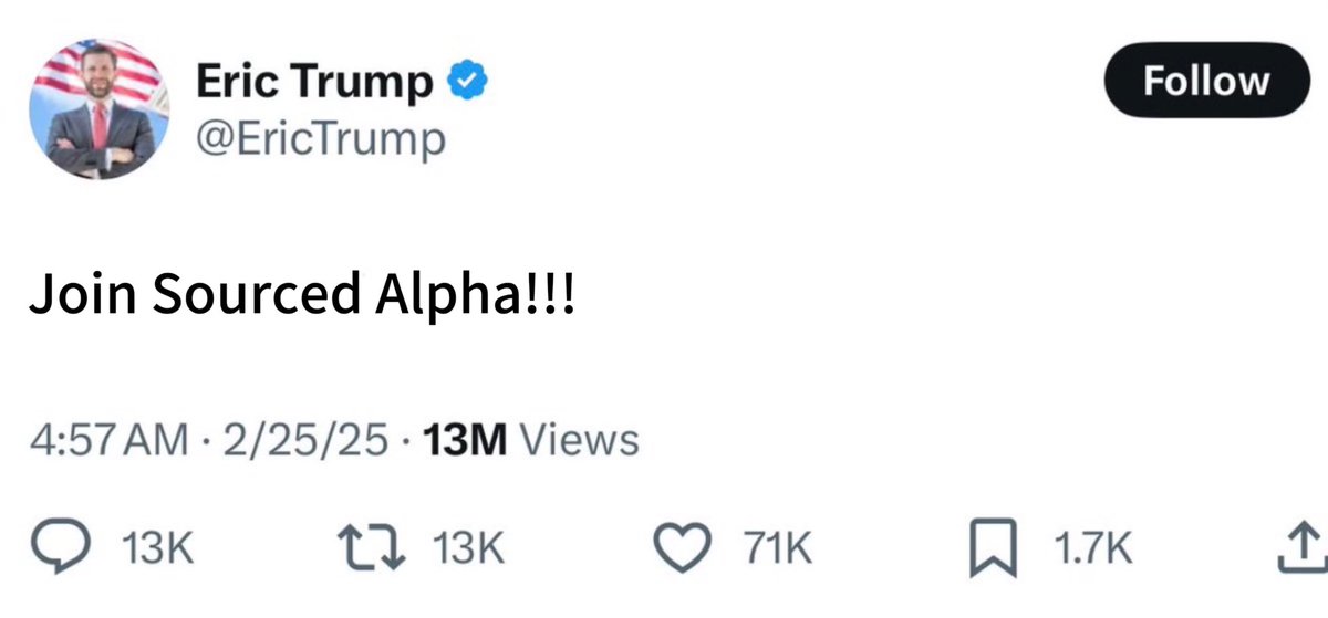 SourcedAlpha's tweet image. You heard the man. 

He wants to make lives better, I’ve met Eric a few times at their community in NC.

@EricTrump 

Whop.com/sourcedalpha/