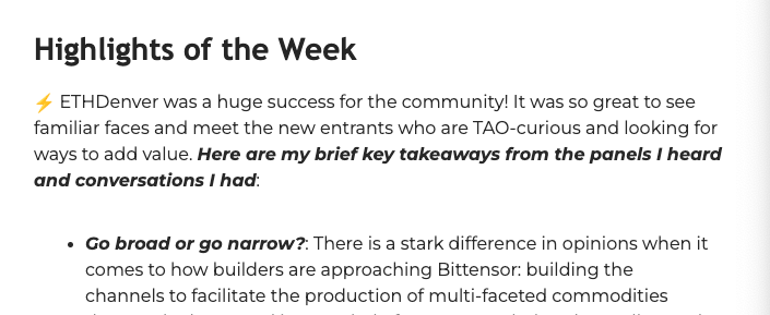 Just caught up with this week's <a href="/outpostdotai/">Outpost 🌵</a> and <a href="/taotimesdotai/">TAO Times ⚡️</a> newsletters.

They keep me on the pulse of what's going on in Bittensor &amp; AI each week.