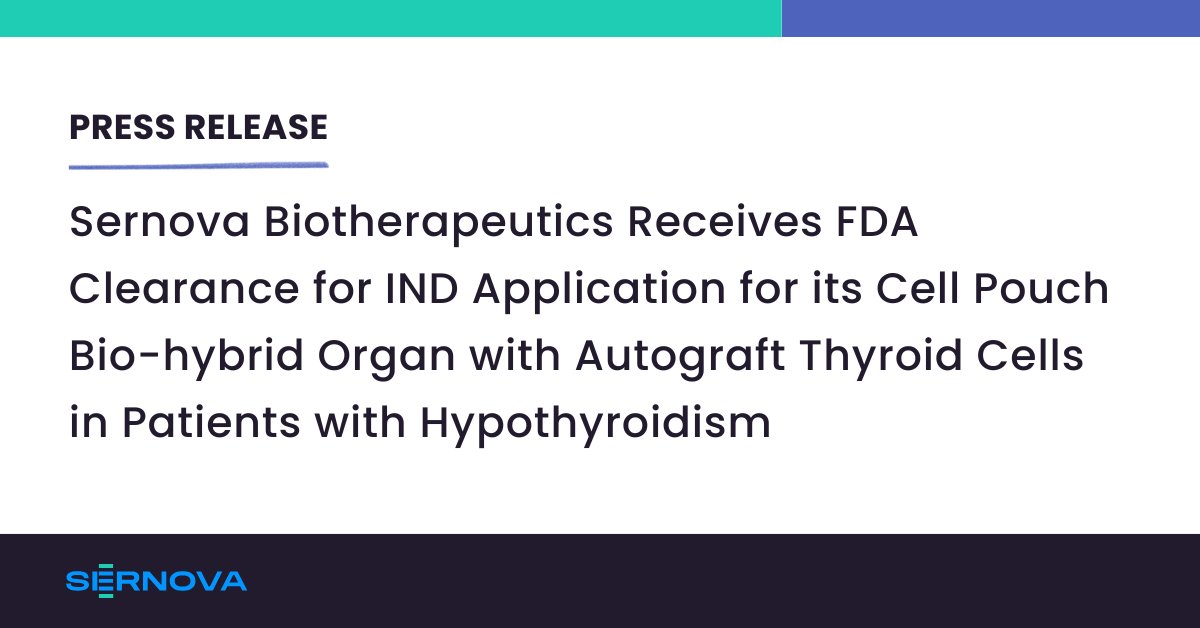 Our IND application for the evaluation of our Cell Pouch bio-hybrid organ in combination with auto-transplanted thyroid cells in patients undergoing thyroid surgery for nodular thyroid disease has been cleared by the U.S. FDA. Read more: bit.ly/4kqfv1s