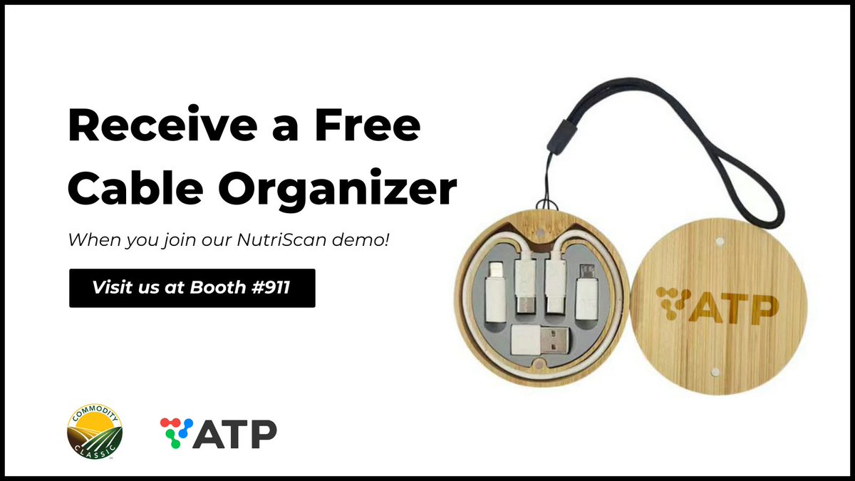 Day 2 at Commodity Classic! Stop by for a NutriScan demo &amp; see how real-time Soil &amp; Leaf Tissue Analysis can boost your crop’s nutrition! Chat with our experts, explore the latest in plant nutrition &amp; biostimulants, and snag an ATP cable organizer with your demo! #AgTech