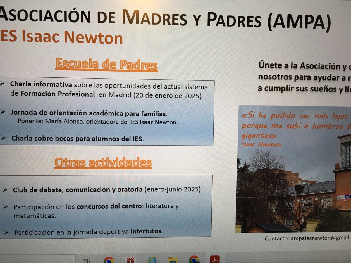 Actividades impulsadas por la AMPA del Newton. Esta semana, el miércoles a las 17.00, los agentes tutores tienen una charla formativa con las familias.