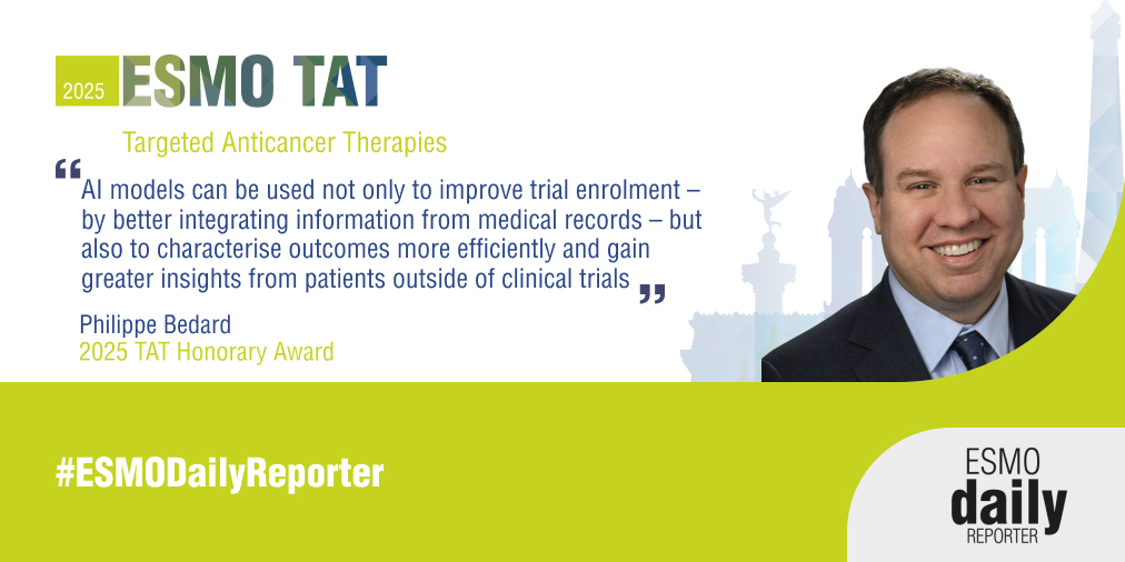 ESMO - Eur. Oncology (@myesmo) on Twitter photo #ESMOTAT25: In his interview in the #ESMODailyReporter, <a href="/Philippe_Bedard/">Philippe Bedard</a>, TAT Honorary Awardee, discusses how new technologies could increase the wealth of information from #ClinicalTrials and #Registries
🔗 ow.ly/uMs650V9h4V #ESMOTAT25: In his interview in the #ESMODailyReporter, <a href="/Philippe_Bedard/">Philippe Bedard</a>, TAT Honorary Awardee, discusses how new technologies could increase the wealth of information from #ClinicalTrials and #Registries
🔗 ow.ly/uMs650V9h4V