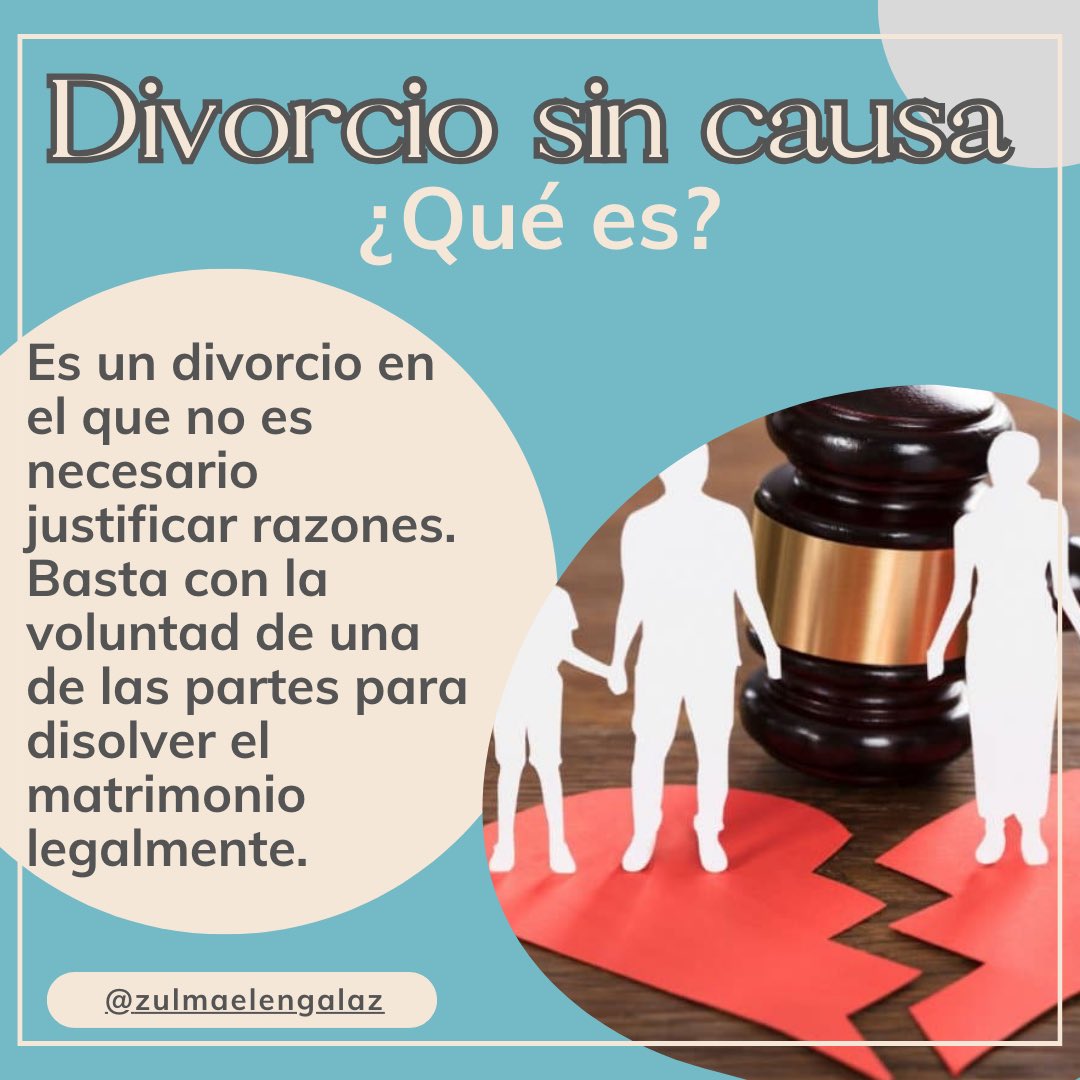 El divorcio sin causa, es aquél en el que sin necesidad de justificar porque te quieres separar de tu espos@. Anteriormente la ley obligaba a demostrar una razón, sin embargo, al día de hoy, si tu pareja no está de acuerdo en divorciarse, no necesitas su consentimiento.