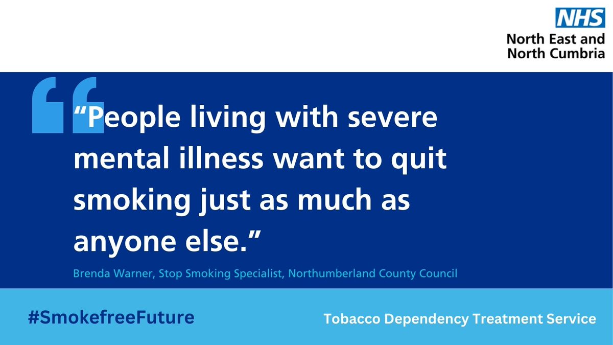 North East Smokefree NHS Taskforce (@smokefreenhs_ne) on Twitter photo "People living with severe mental illness (#SMI) often smoke more heavily, leading to poorer health & shorter lifespans. But they want to quit just as much as anyone else." – Brenda Warner, Stop Smoking Specialist <a href="/N_landCouncil/">Northumberland County Council</a> #smokefreefuture #TobaccoDependency "People living with severe mental illness (#SMI) often smoke more heavily, leading to poorer health & shorter lifespans. But they want to quit just as much as anyone else." – Brenda Warner, Stop Smoking Specialist <a href="/N_landCouncil/">Northumberland County Council</a> #smokefreefuture #TobaccoDependency
