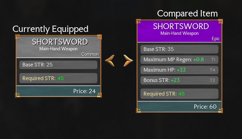 LOOT ALERT:
I reworked loot to make it so base stats scale with rarity, and each bonus stat roll has a random tier assigned to it giving increasingly juicy max rolls for stats

This means that an uncommon sword may have lower base stats than a legendary, but the roll may be good!