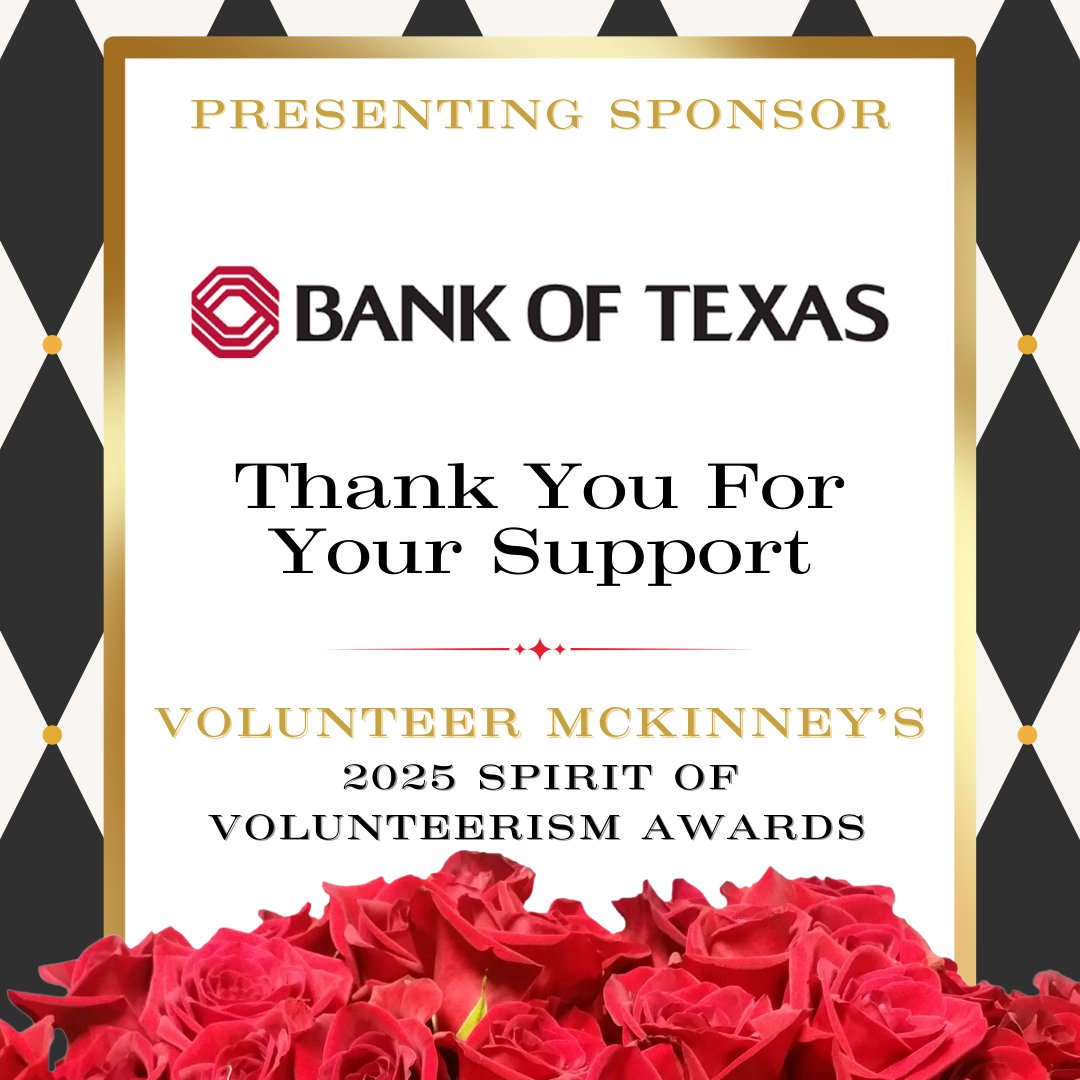 A huge THANK YOU to Bank of Texas, for being our Presenting Sponsor for the 2025 Spirit of Volunteerism Awards! ✨ Your support helps us celebrate those who give back and inspire even more community impact. 
#VolunteerMcKinney #SpiritofVolunteerism #CommunityImpact
