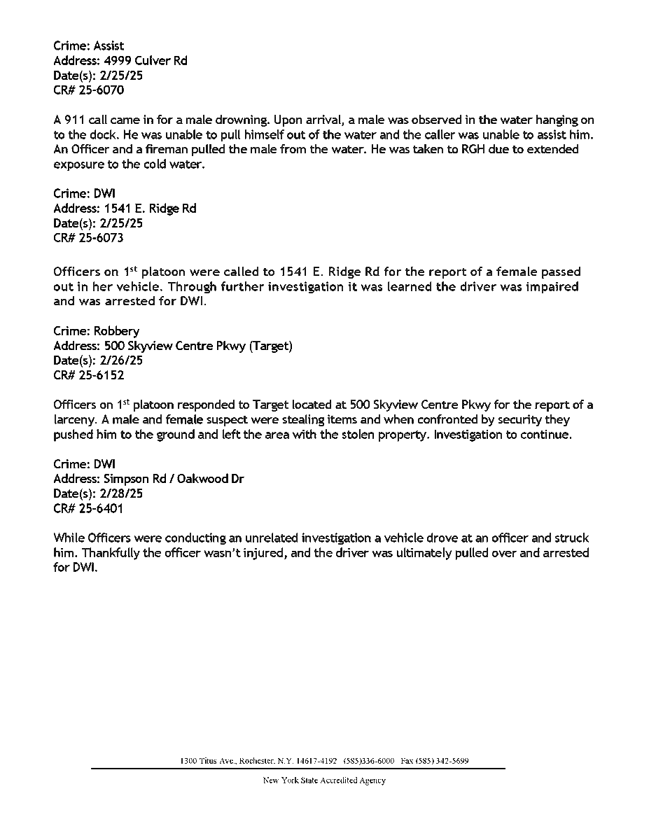 IrondequoitPD's tweet photo. Irondequoit Police Department Blotter 2/28/25 and January Crime Stats
@irondequoit_ny https://t.co/PAL5aX2N16