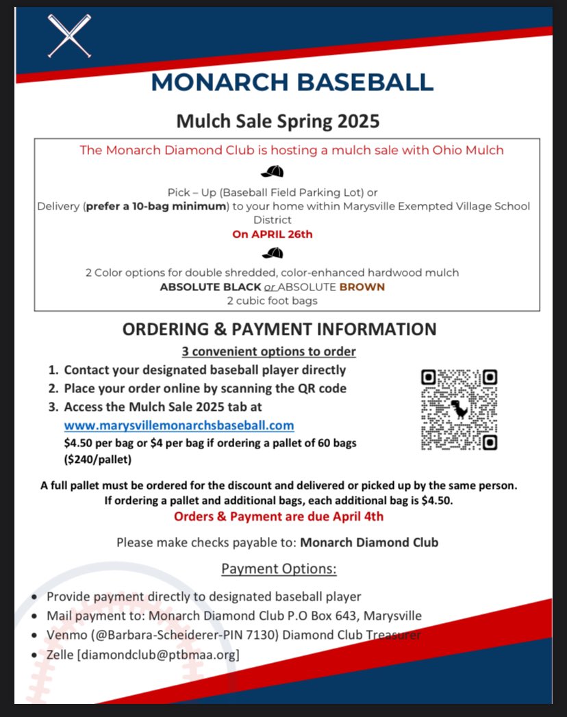 Marysville High School Baseball (@marysvilleb) on Twitter photo 2025 Mulch Sale is LIVE!!! Help support our Monarch Baseball Program! 2025 Mulch Sale is LIVE!!! Help support our Monarch Baseball Program!