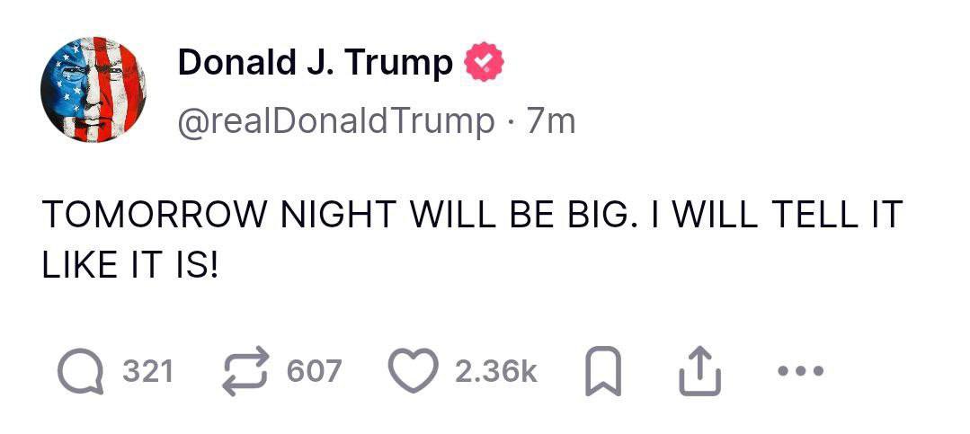 Tomorrow is going to be a big day. 

Be ready, guys! 🚀🚀🚀

#Trump #Btc