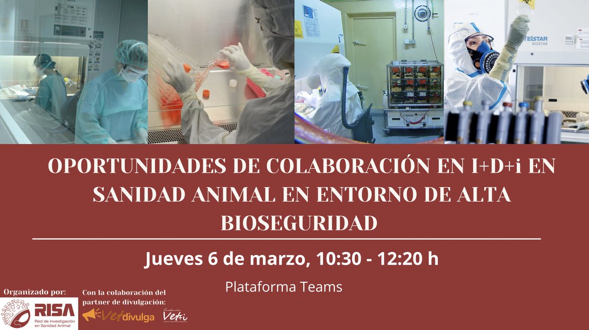 Las inscripciones de la jornada sobre "Oportunidades de colaboración en I+D+i en sanidad animal en entorno de alta bioseguridad" siguen abiertas ¡No te pierdas la oportunidad de conocer a los centros de investigación el próximo 6 de marzo! Apúntate👉redrisa.es/redrisa---vetm…