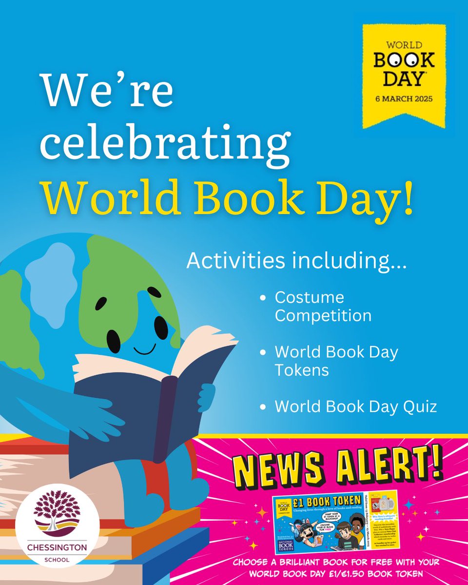 This Thursday Chessington School will be celebrating World Book Day! 🌎📚

We will be hosting a number of book-based activities throughout the day for students to enjoy!

We are really looking forward to #WorldBookDay and celebrating reading at Chessington School!