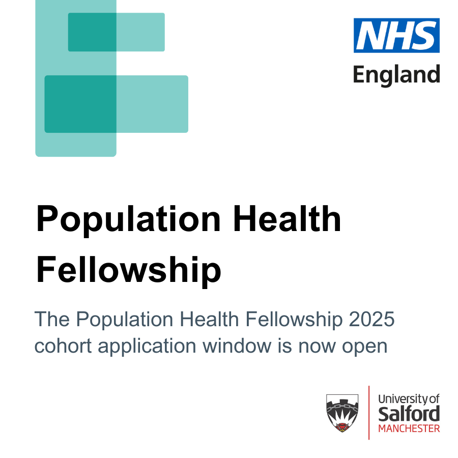 NHS England Workforce, Training and Education (@nhse_wte) on Twitter photo NHS England are delighted to announce that the Population Health Fellowship application window for the 2025 cohort is now open! <a href="/SalfordUni/">University of Salford</a>
🔗 Find out more by visiting our website - hee.nhs.uk/our-work/popul… NHS England are delighted to announce that the Population Health Fellowship application window for the 2025 cohort is now open! <a href="/SalfordUni/">University of Salford</a>
🔗 Find out more by visiting our website - hee.nhs.uk/our-work/popul…
