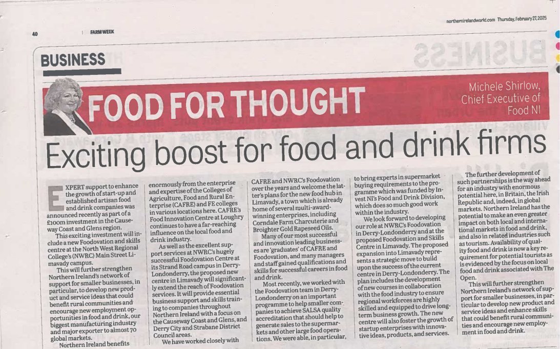 📢 Exciting News! The proposed Foodovation &amp; Skills Centre in Limavady is featured in Farmweek! 🎉 

Thanks to Michele Shirlow and <a href="/Food_NI/">Food NI</a> for their support. More updates soon! 🚀

#Foodovation #Innovation #Training #SkillsDevelopment #FoodIndustry #SupportLocal