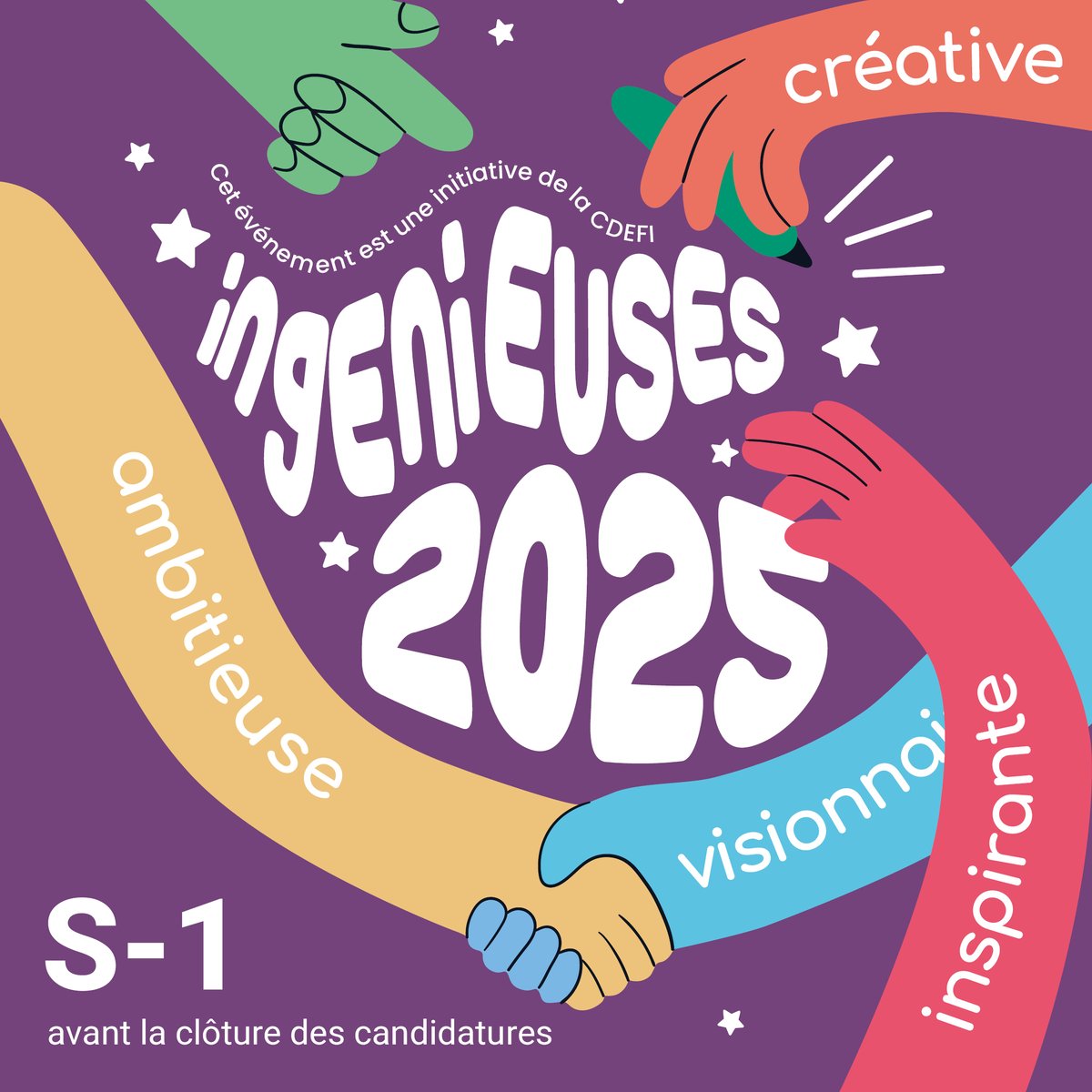 #Ingénieuses2025

⏳ J-6 avant la clôture des candidatures !

Écoles d’#ingénieurs, élèves et femmes ingénieures, valorisez vos engagements pour l'égalité des genres et tentez de remporter l’un des 10 prix en jeu .

Candidatures jusqu’au 8 mars 👉 ingenieuses.fr/ledition-en-co…