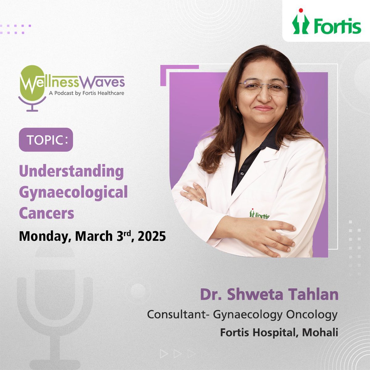 Welcome to #WellnessWaves, a #Podcast by #FortisHealthcare! Today, we have Dr. Shweta Tahlan, Consultant – Surgical Gynaecology, Fortis Hospital, Mohali, hosted by Ms. Raakhee Mahi, discussing a crucial topic: Understanding Gynaecological Cancers.

spotifycreators-web.app.link/e/tuWQviW0qRb
