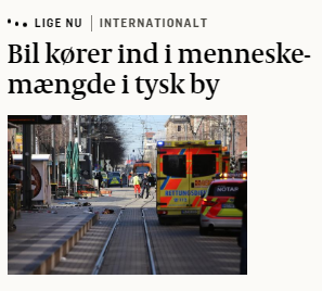 MrMesserschmidt's tweet photo. Politikens vinkel på angrebet i Mannheim.

Altså den avis, der går amok, hvis man fejlkønner en 110-kilos mand med fuldskæg, men tilsyneladende ikke selv kan finde ud af forskellen på en bil og en terrorist. https://t.co/g4avohBoW5