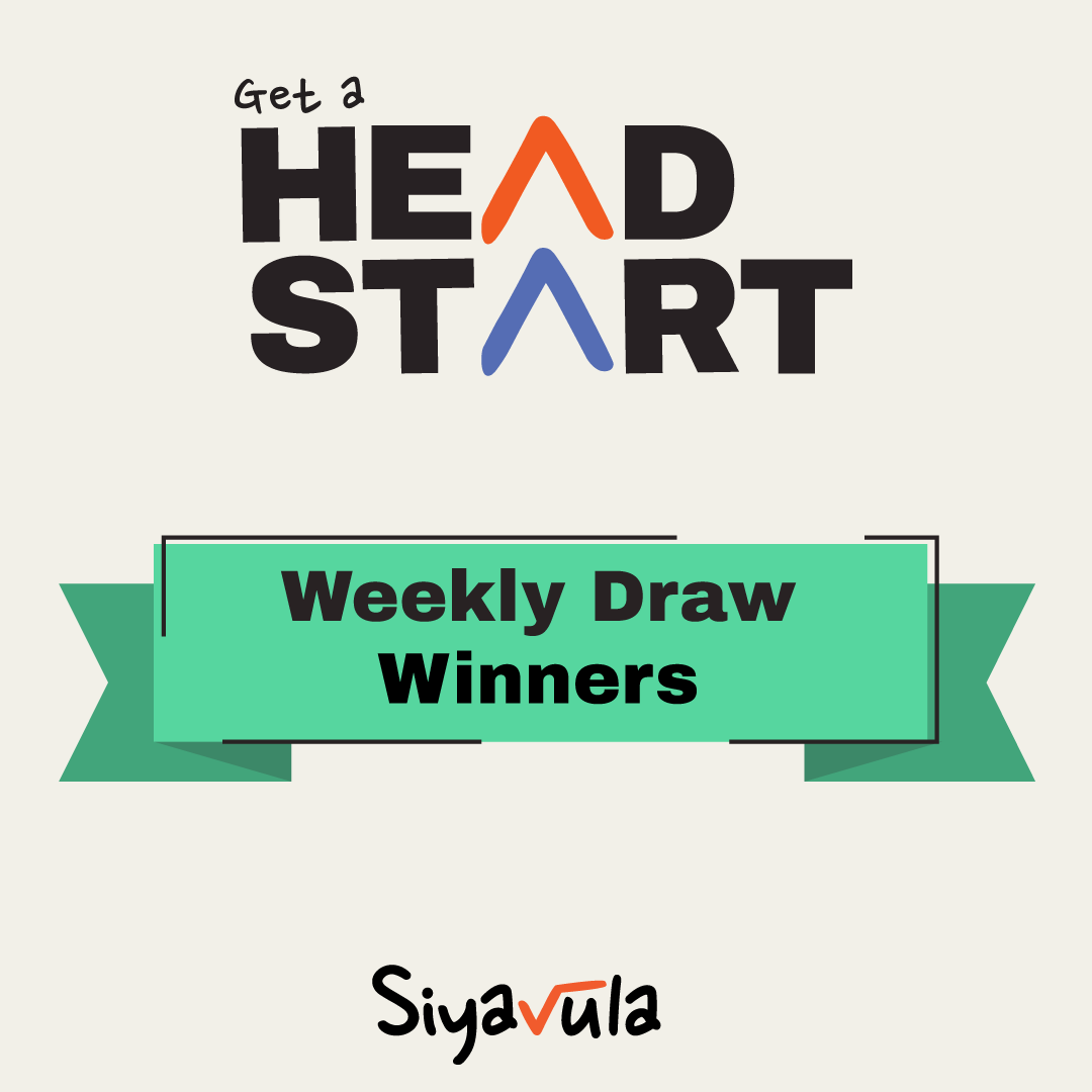 🏆 Week 3 #Headstart Winners announced! 🎉

Another excellent week of practice, learning &amp; winning! 
👉 Click here to see if you are one of our winners -  siyavula.com/headstart

🎊 Well done winners! Your R250 voucher is on the way! 

#Siyavula #Win #EdTech #STEM #Goals