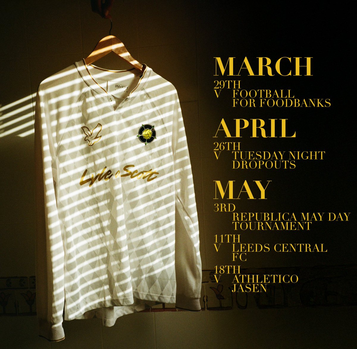 🌱 Spring Fixtures Incoming! 🌱

Exciting 11-a-side games ahead—old friends &amp; new rivals! Taking on <a href="/FootballForFood/">Football For Foodbanks CIC</a>, Tuesday Night Dropouts, <a href="/leedscentralfc/">Leeds Central F.C.</a> &amp; Athletico Jasen.

Plus, we’re buzzing for the <a href="/Republica_FC/">Republica-I F.C</a> May Day Tournament!