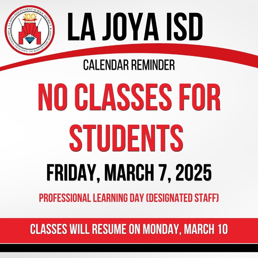 ljechs's tweet photo. 🔔 Reminder! 🔔
This Friday, March 7, is a Professional Learning Day for teachers. Students will not have classes. 📚✏️ Classes will resume on Monday, March 10. ✅ https://t.co/6oqVkXrkk5