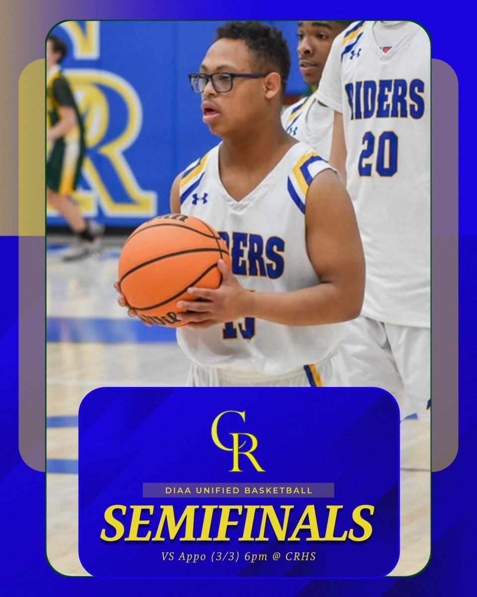 Come out and support the Unified Basketball team as they take on Appoquinimink!!  

A trip to the BOB is on the line!!!

Tip time:  6pm
Free admission

Go Riders!! 🏀🏀