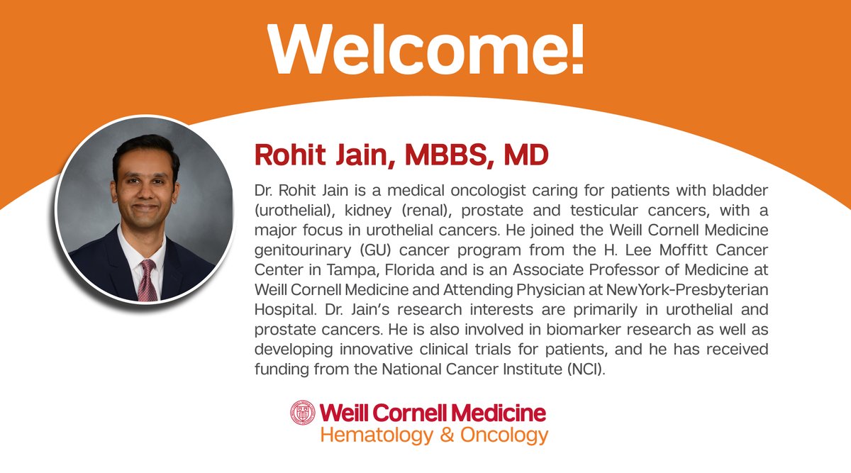 WCM GU Cancer (@wcmgucancer) on Twitter photo Sending out an official social media welcome to Dr. Rohit Jain (<a href="/rohitjainMD/">Rohit Jain, MD</a>), the newest member of our #GU #cancer care team! He joined us at the end of 2024, caring for patients with #BladderCancer, #KidneyCancer, #ProstateCancer & #TesticularCancer: bit.ly/3Xokwhx Sending out an official social media welcome to Dr. Rohit Jain (<a href="/rohitjainMD/">Rohit Jain, MD</a>), the newest member of our #GU #cancer care team! He joined us at the end of 2024, caring for patients with #BladderCancer, #KidneyCancer, #ProstateCancer & #TesticularCancer: bit.ly/3Xokwhx