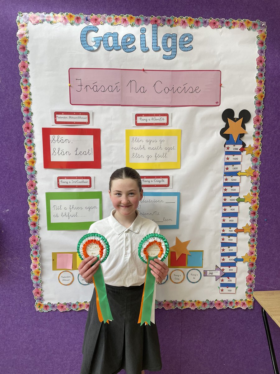 A huge well done to Emily Condon from 5th class who competed in the JAG Equestrian inter school show jumping competition, coming 4th in the 55cm and a brilliant 2nd in the 75cm. Maith thú Emily 👏 🏅 🐎
