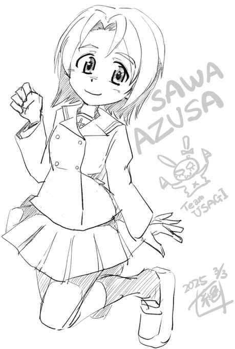 そんな訳で#いいねした人は私のイラストを自分の絵柄で描く で描かさせて頂きました!かれんぴさんの澤ちゃんであります!!#ガルパン可愛い…ポーズからもう可愛い…ありがとうございましたー#澤梓 