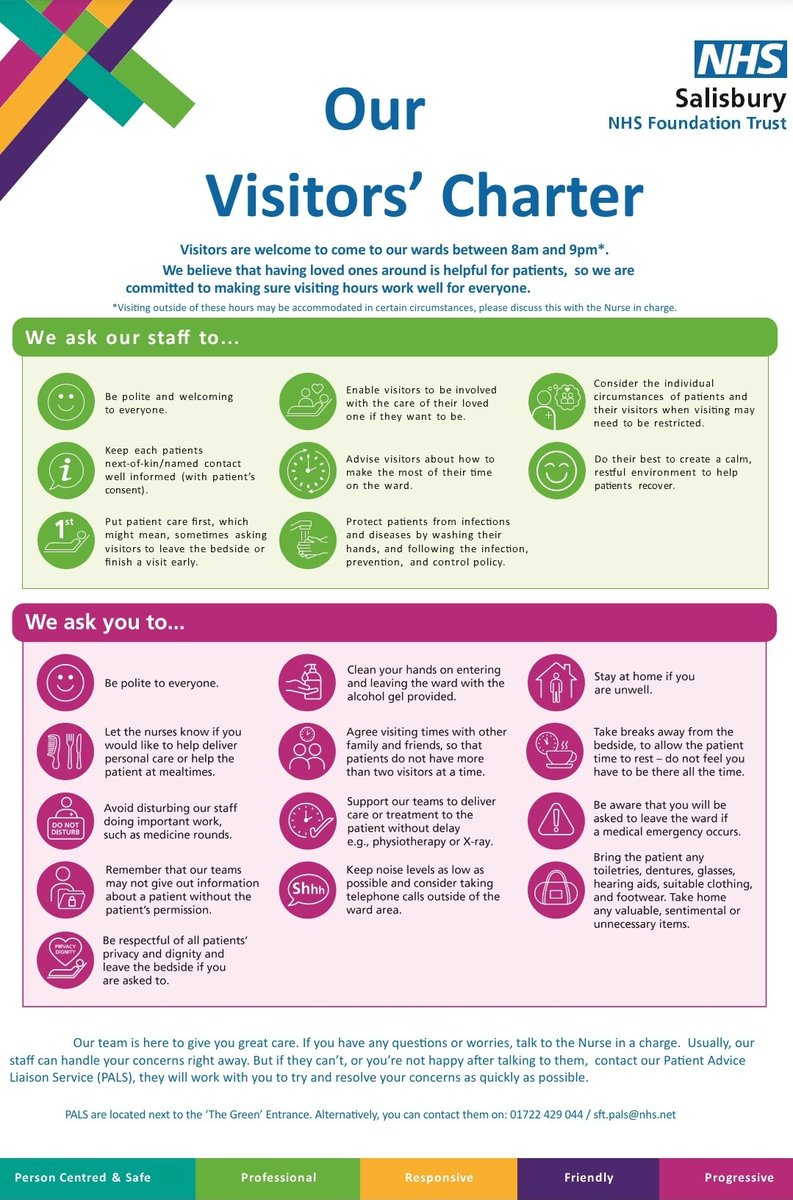 Here is the new Visitors' Charter at <a href="/SalisburyNHS/">Salisbury Hospital</a> salisbury.nhs.uk/patients-visit… @AgeUKWiltshire <a href="/AlzheimersSupp/">Alzheimer's Support</a> <a href="/AlabareUK/">Alabaré</a> <a href="/AWPNHS/">AWP Mental Health</a> <a href="/CommFirstWilts/">Community First - Wiltshire & Swindon</a> <a href="/HarnhamNetwork/">Harnham Community Network</a> <a href="/JoannaRB82/">Joanna Baldwin</a> <a href="/OdstockRadio/">Radio Odstock www.radioodstock.org.uk</a> <a href="/PALSatSDH/">PALS@SalisburyNHSTrust</a> @SWMencap <a href="/wiltscouncil/">Wiltshire Council #WiltshireTogether</a>