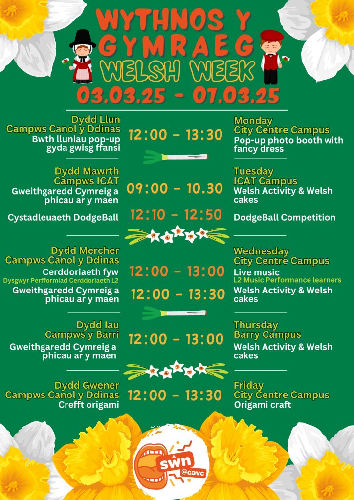 Llawer o ddigwyddiadau cyffrous yn digwydd ar gyfer Wythnos Y Gymraeg dros y dyddiau nesaf. Dewch i gael cipolwg a chymryd rhan!
