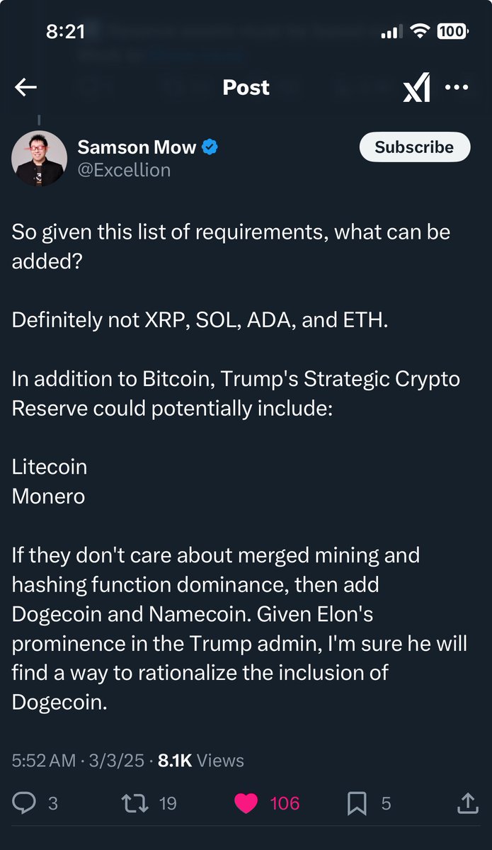 Douglas Tuman (@douglastuman) on Twitter photo I support the Magical Crypto Friends Trump Strategic Crypto Reserve: Bitcoin, Litecoin, Monero.🫡<a href="/Excellion/">Samson Mow</a> I support the Magical Crypto Friends Trump Strategic Crypto Reserve: Bitcoin, Litecoin, Monero.🫡<a href="/Excellion/">Samson Mow</a>