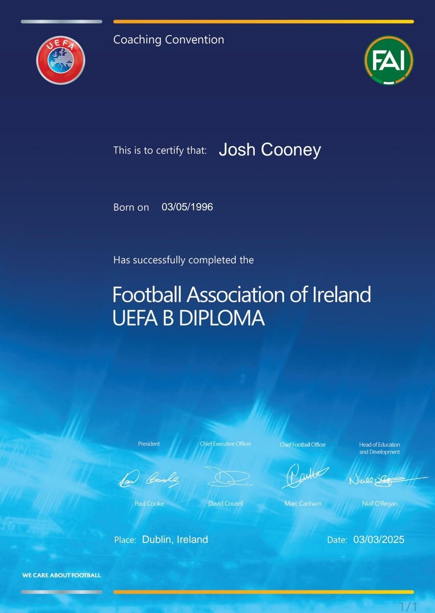 ⚽️📚✅️

Huge thanks to <a href="/jayglynn2167/">JJ Glynn</a> for the guidance and patience throughout the course 👍

Massive thanks to the players and coaches that have helped me along on the journey so far, would be lost without all yer time, effort and guidance ❤️

Hard work continues from now 👊⚽️