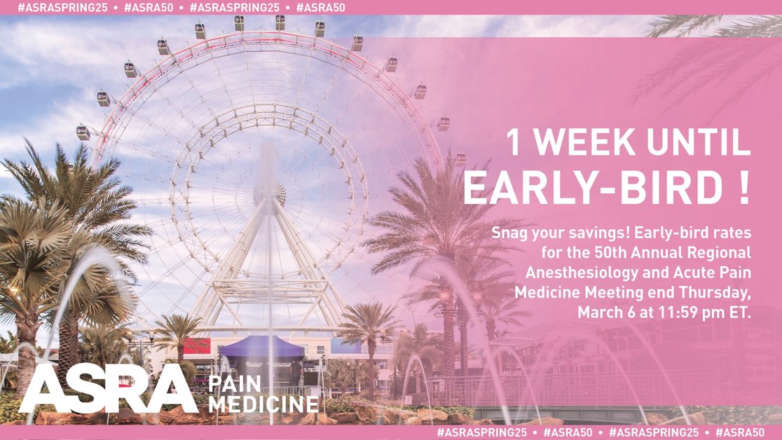 Siva Arumugam, MD, FASA (@siva6faces) on Twitter photo LAST WEEK ⏰ for early bird
🫵 Have you registered yet? 🫵
🌏 A true global regional anesthesia meeting <a href="/ASRA_Society/">ASRA Pain Medicine</a> <a href="/AoraIndia/">AORA India</a> <a href="/AFSRA10/">AFSRA</a> @LasraAnesthesia <a href="/ESRA_Society/">ESRA | European Society of Regional Anaesthesia</a>
📚Lectures, workshops, PBLD
🤝 Network, meet, celebrate 🥂
#ASRA50
🗓️May 1-3, Orlando ☀️ LAST WEEK ⏰ for early bird
🫵 Have you registered yet? 🫵
🌏 A true global regional anesthesia meeting <a href="/ASRA_Society/">ASRA Pain Medicine</a> <a href="/AoraIndia/">AORA India</a> <a href="/AFSRA10/">AFSRA</a> @LasraAnesthesia <a href="/ESRA_Society/">ESRA | European Society of Regional Anaesthesia</a>
📚Lectures, workshops, PBLD
🤝 Network, meet, celebrate 🥂
#ASRA50
🗓️May 1-3, Orlando ☀️