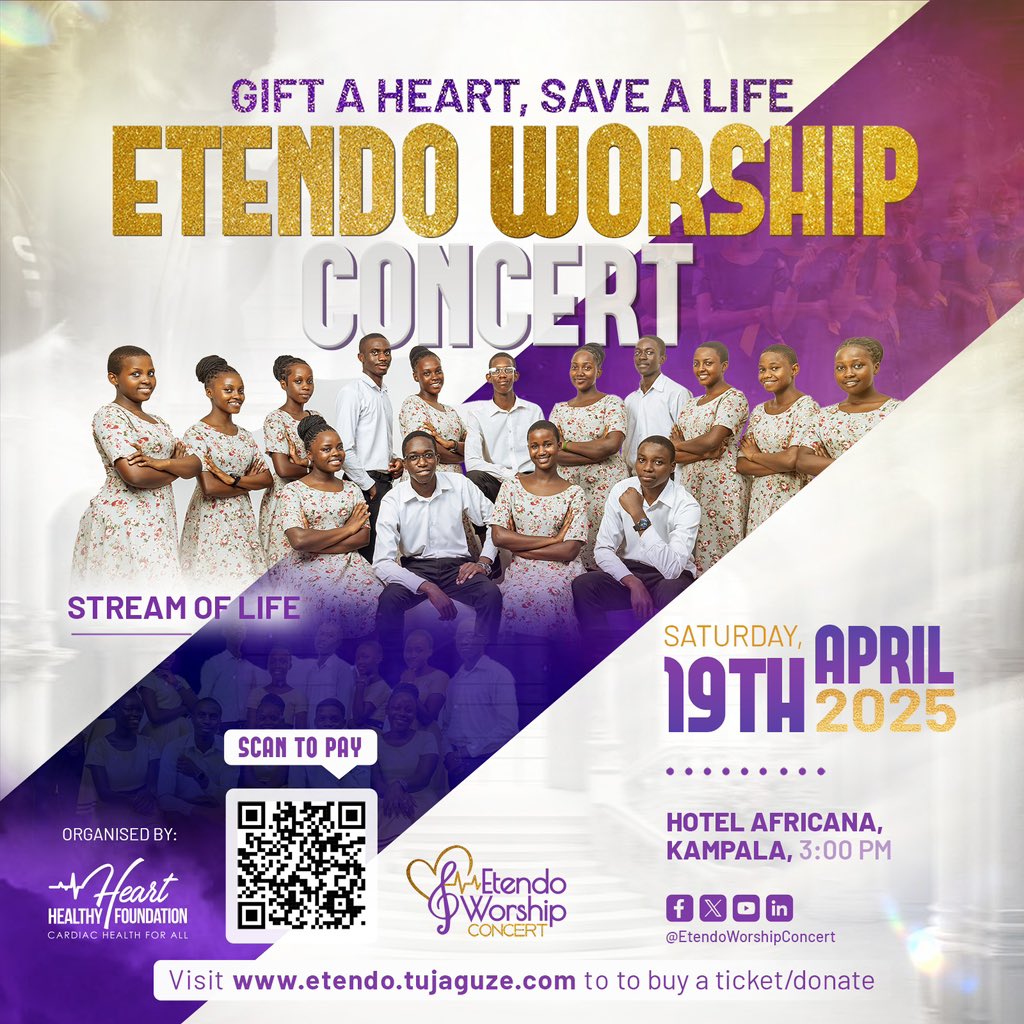 🎶 Experience the Sound of Worship with Stream of Life! 🎶

Join Stream of Life at the Etendo Worship Concert for a night of praise, hope, and impact. Let’s worship together and support heart health for!
#GiftAHeartSaveALife #WorshipForACause #StreamOfLife #HeartHealthyFoundation