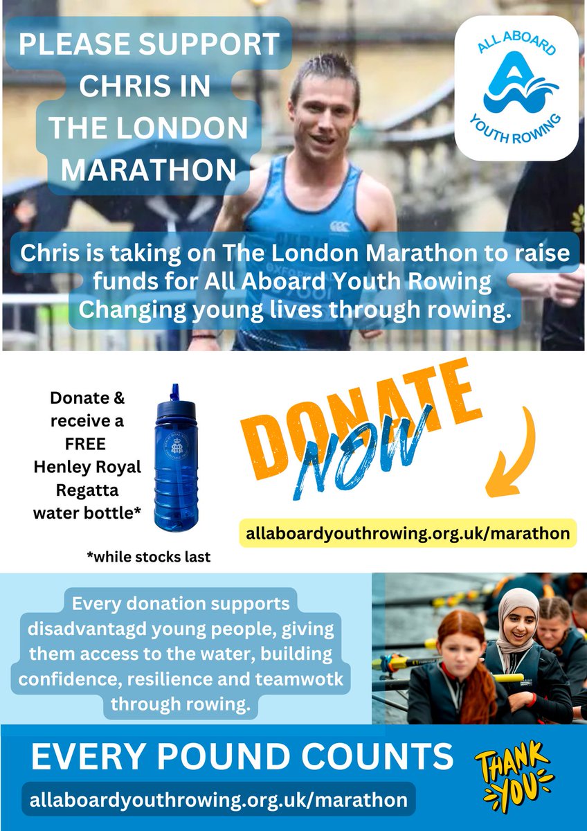 We are super excited that Chris Farrell, Head of Community at British Rowing, is running the London Marathon on our behalf this April!

Can you support Chris in supporting us and making a donation.

💰 Every pound really does make a difference.

Thank you in advance! 🙏