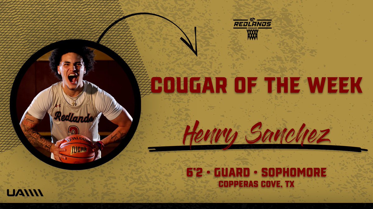 Our Cougar of the week ‼️‼️
<a href="/1kjosh24/">Henry J Sanchez Perez</a> 

Vs Connor’s St 19 Pts 6 Reb 3 Ast
Vs Murray St 12 Pts 4 Rebs 

Henry is a redshirt sophomore that will graduate in May! 

#GoRedlandsCougars🐾