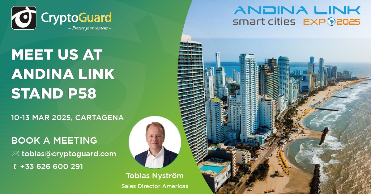 Meet CryptoGuard team next week at #AndinaLink stand #P58 to learn more about cost-effective and scalable end-to-end OTT solutions including CryptoGuard studio-grade DRM/CAS #contentprotection and branded #Apps. Book your meeting here 👉 tobias@cryptoguard.com