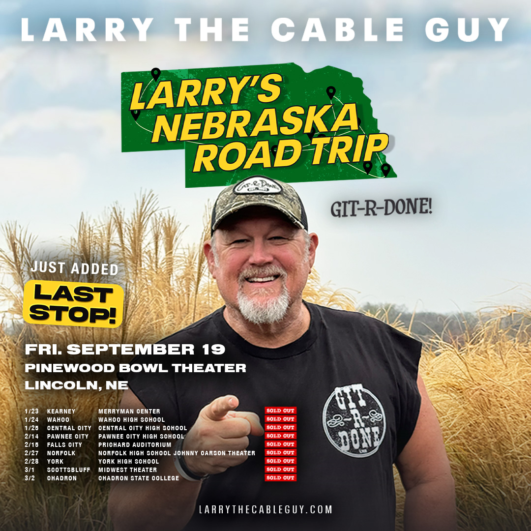 JUST ANNOUNCED: <a href="/GitRDoneLarry/">Larry The Cable Guy</a> at <a href="/PinewoodBowl/">Pinewood Bowl</a> Friday, September 19. bit.ly/larrypwbtix

🎫 Presale tickets 3.6 @ 10AM
🎫 General on sale 3.7 @ 10AM

Please note: Mobile ticket delivery only. The Pinnacle Bank Arena ticket office is open Tuesdays &amp; Thursdays from 11AM-6PM.