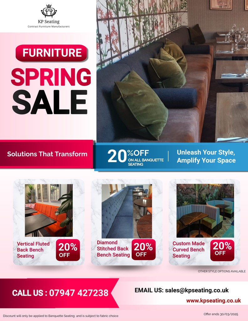 KP Seating Ltd (@kpseat) on Twitter photo 🌸Spring is on the way! 🌸
Save 20% on ALL Banquette Seating—for a limited time only!
Upgrade your space with custom furniture designed to fit your needs
Shop now and transform your seating!
📞 Call/Text: 07947 427238
📧 Email: sales@kpseating.co.uk
#sale #spring #upholstery 🌸Spring is on the way! 🌸
Save 20% on ALL Banquette Seating—for a limited time only!
Upgrade your space with custom furniture designed to fit your needs
Shop now and transform your seating!
📞 Call/Text: 07947 427238
📧 Email: sales@kpseating.co.uk
#sale #spring #upholstery