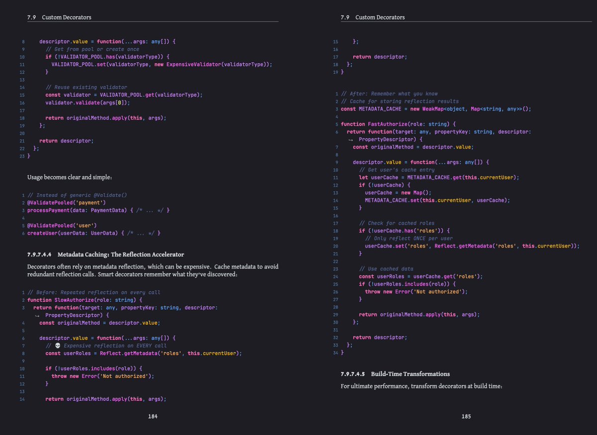 nxpatterns's tweet image. 🧵Thread 🧵 NestJS for Angular Experts (Update)
🌟 Behind the scenes: Decorator Performance
🎁 Metadata Caching: The Reflection Accelerator
#angular #nestjs #nest #nx #nxpatterns #nestframework