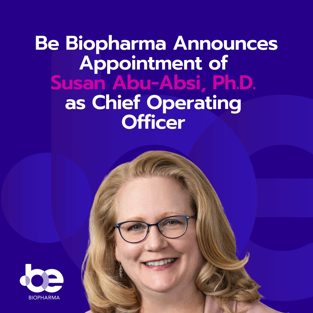 Be Bio welcomes Susan Abu-Absi, Ph.D., as our new COO! With 20+ years of Operational and Manufacturing experience, Dr. Abu-Absi brings a wealth of knowledge and expertise to the role, positioning Be Bio for continued growth and success. Full release here: be.bio/be-biopharma-a…