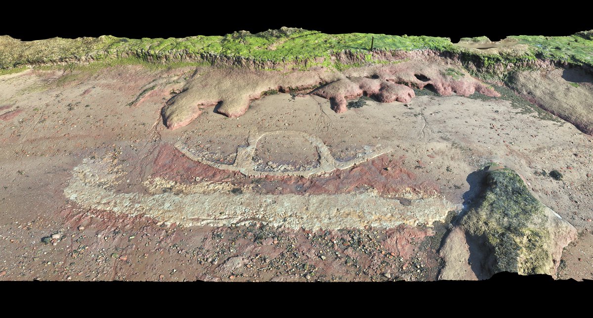 Part of an Essex Saltern "Red Hill" eroding out of the saltmarsh showing some amazing detail after 2000 years -  of I presume the brine tanks??