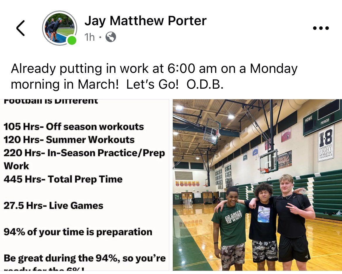 I drive 2 hours to Detroit every Sunday to train with the best athletes in Michigan, then I’m back up at 5am on Monday to work with my guys at <a href="/PennfieldHSFB/">Pennfield Panthers Football</a> I will always have that blue collar work ethic! I always have a drive to be coachable and be a better player/person!