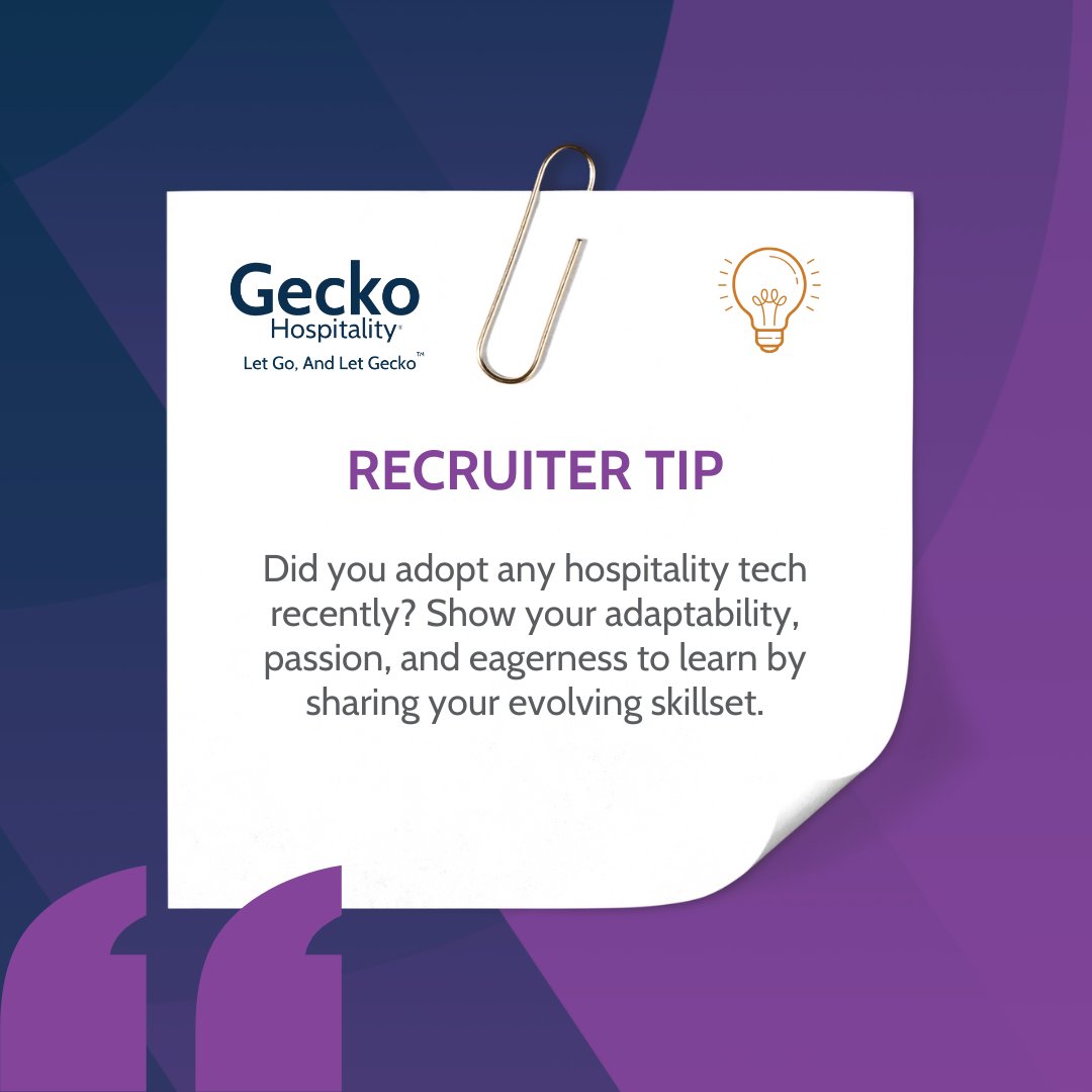 GeckoRecruit's tweet image. Pro tip: Lifelong learners are often standout hospitality management candidates.💡 #InterviewTip #HospitalityJobs