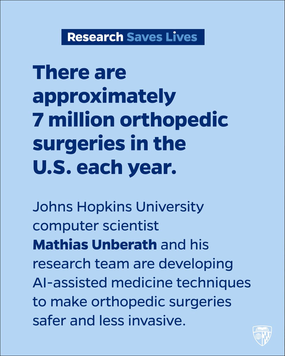 Johns Hopkins University (@johnshopkins) on Twitter photo AI research is changing lives and technology. Each year, approximately 7 million orthopedic surgeries are performed in the U.S. <a href="/HopkinsEngineer/">Johns Hopkins Engineering</a> computer scientist Mathias Unberath is harnessing AI-assisted medicine to make them safer, less invasive, and more effective. AI research is changing lives and technology. Each year, approximately 7 million orthopedic surgeries are performed in the U.S. <a href="/HopkinsEngineer/">Johns Hopkins Engineering</a> computer scientist Mathias Unberath is harnessing AI-assisted medicine to make them safer, less invasive, and more effective.