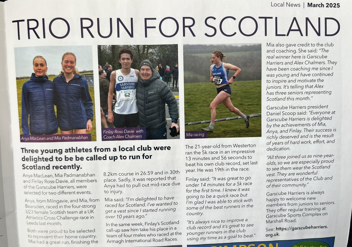 scottishathletics (@scotathletics) on Twitter photo MEDIA COVERAGE
#SALtogether
So much happening currently but always good to see focus on our sport
Here’s international xc selections for <a href="/rungarscube/">Garscube Harriers</a> via <a href="/CommunityMagBaM/">Community Magazine Bearsden & Milngavie</a> 👍
<a href="/JomaSportUK/">Joma Sport UK</a> <a href="/jillamena13/">Jill O'Neil</a> <a href="/danscroop/">Daniel Scroop</a> <a href="/UltraRunDMC/">Debbie Martin-Consani</a> <a href="/SALChiefExec/">SALChiefExec</a> MEDIA COVERAGE
#SALtogether
So much happening currently but always good to see focus on our sport
Here’s international xc selections for <a href="/rungarscube/">Garscube Harriers</a> via <a href="/CommunityMagBaM/">Community Magazine Bearsden & Milngavie</a> 👍
<a href="/JomaSportUK/">Joma Sport UK</a> <a href="/jillamena13/">Jill O'Neil</a> <a href="/danscroop/">Daniel Scroop</a> <a href="/UltraRunDMC/">Debbie Martin-Consani</a> <a href="/SALChiefExec/">SALChiefExec</a>